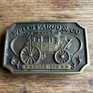 WELLS FARGO Vintage 1973 Stagecoach Brass Belt Buckle